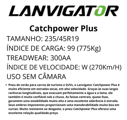 Kit 4 Pneu Lanvigator Aro R19 235/45r19 99w Catchpower Plus