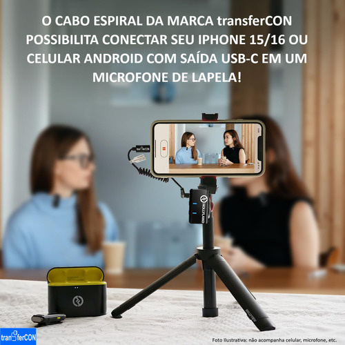 Cabo Microfone P/ Rode Hollyland Boya Celular iPhone Usb-c