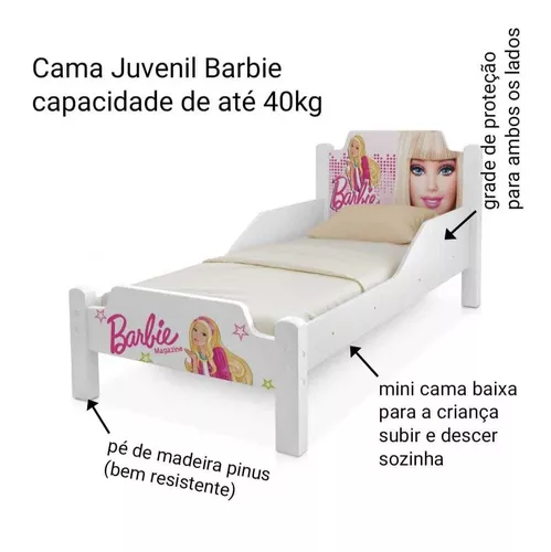 Cama Infantil Mini Branca Menina Adesivada Barbie Pink - JLB