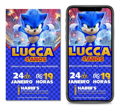 Imagem 1 de 1 de Convite Aniversário Digital Tema Sonic Whatsapp