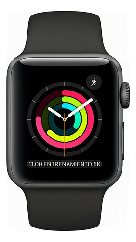 Apple Watch (GPS) Series 3 display de 1.496" con correa de fluoroelastómero color negro y caja color gris espacial - Bueno (Reacondicionado)