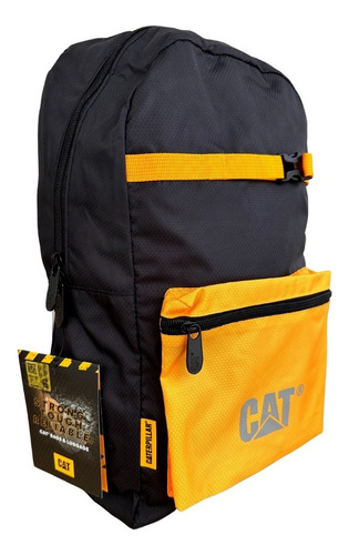 Mochila Cat 84395-12 Color Negro Con Amarillo Diseño Liso Con Logo De La Marca 23l