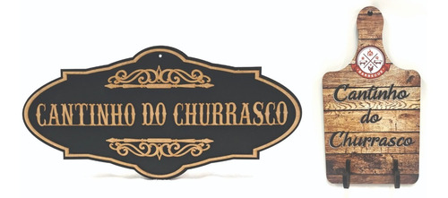 Kit Placa Decorativa Cantinho Churrasco + Porta Pano Mdf