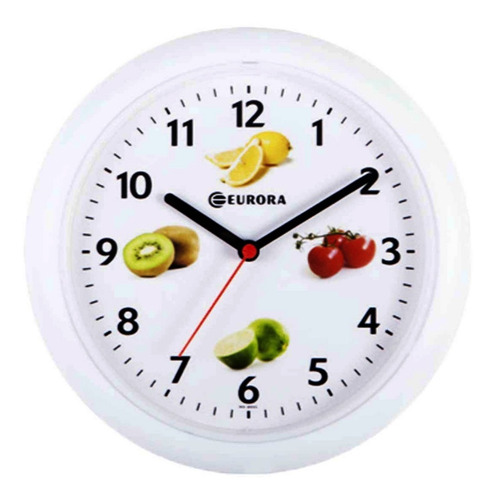 Imagem 1 de 4 de Relógio De Parede Eurora Cozinha Frutas Branco 6522