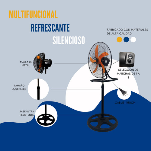 Ventilador 3 En 1 18 De Suelo/pared/mesa - 4 Colores