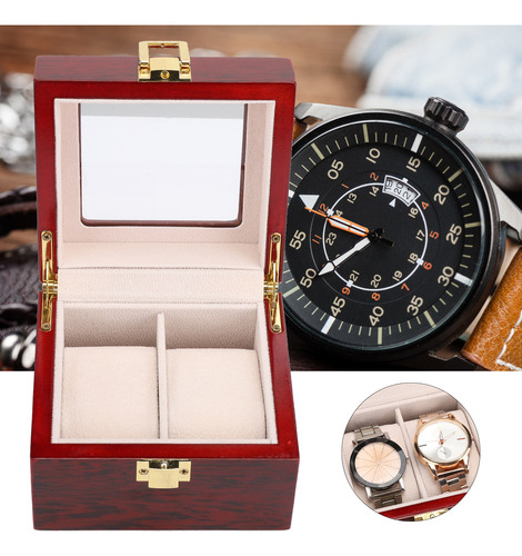 Caja Expositora De Relojes De Madera Con 2 Rejillas Para Par