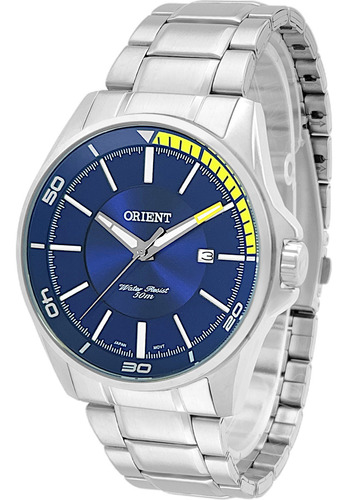 Relógio De Pulso Orient Com Corria De Aço Inoxidável Cor Prateado - Fondo Azul