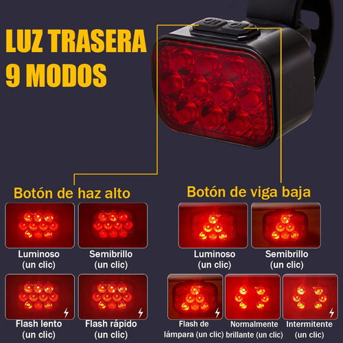 A Luz Bicicleta Recargable Usb Delantera Y Traser 10+10 Led