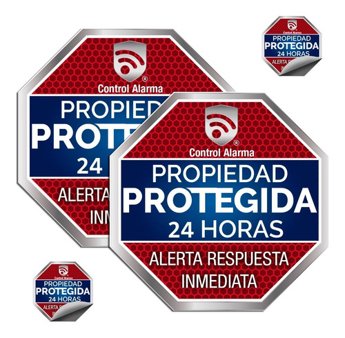 Imagen 1 de 8 de Kit 2 Letreros Advertencia Casa Seguridad 2 Calca Stickers Tipo Placa Proteccion Vigilancia Alarma Alerta