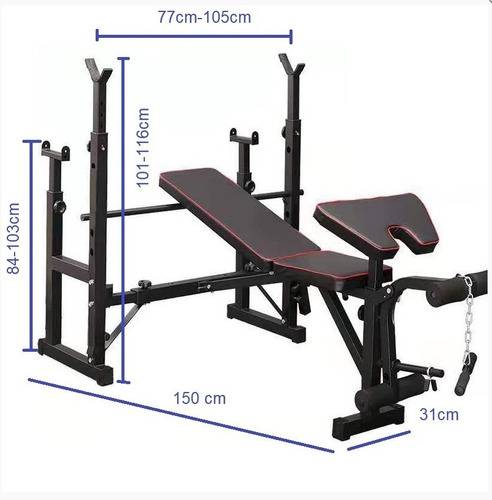 Imagen 1 de 3 de Banca Multifuncional Con Rack, Piernas Y Predicador Mini Gym