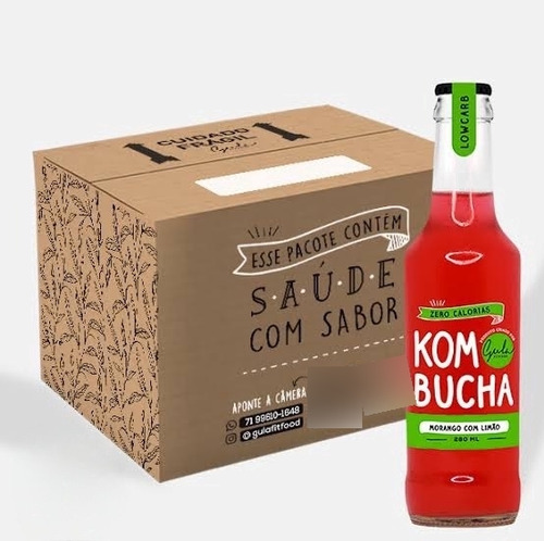 Kombucha Morango E Limão 275ml Scoby Orgânico Sabores Kefir