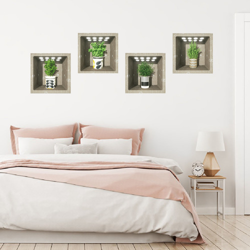 4 Pegatinas De Pared Con Plantas Verdes En 3d Para Decoració