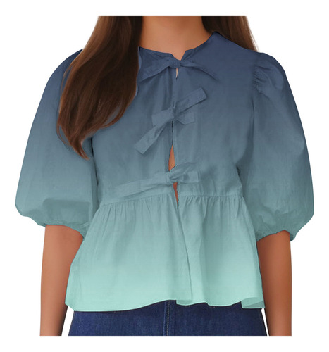 . Blusa Con Cuello Y Mangas Tipo Farol Para Mujer, Suave,