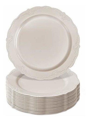 Set Platos Desechables Vintage - Blanco.