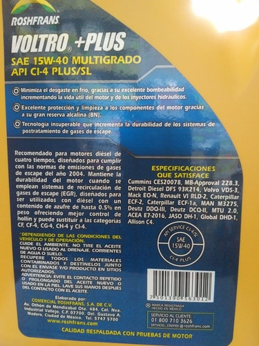 Aceite Roshfrans Voltro 15w-40 Diesel Api Cl-4
