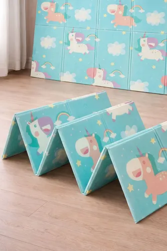 Tapete Tatame Infantil Dobrável Dupla Face Unicórnio 180x120 Azul Un