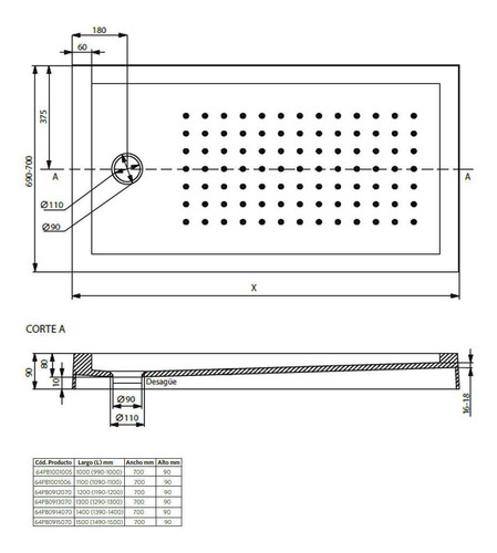 Imagen 7 de 7 de Receptáculo De Ducha Full Kit 140 X 70 X 9 Cm