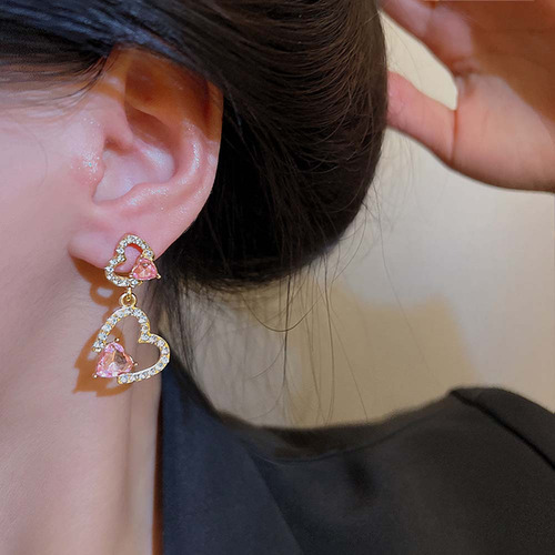 Aretes De Corazón Pendientes Dorados Brillantes Largo Mujer