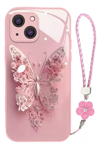Funda De Teléfono Con Cordón Pink Butterfly
