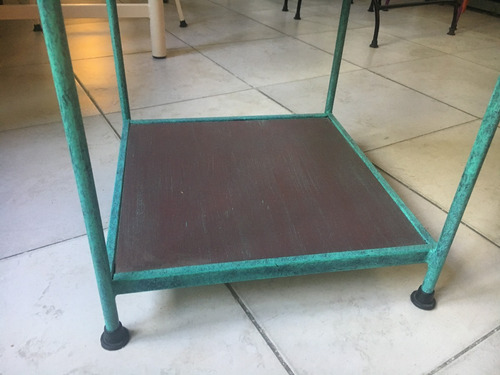 Imagen 5 de 8 de Mesa De Luz En Hierro Y Madera Vintage Con 1 Cajon + Estante