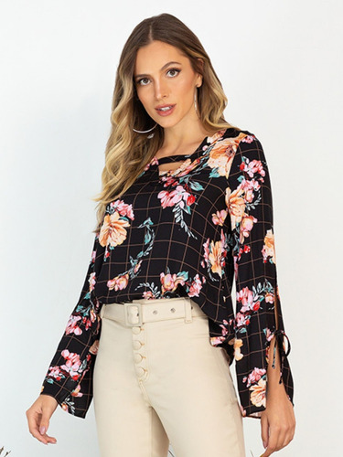 Blusa Feminina Manga Longa Floral Original