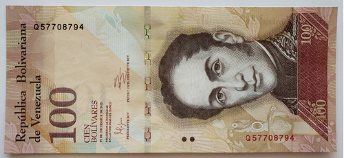 Imagen 1 de 2 de Billete Venezuela 100 Bolívares Diciembre 2012 Q8 Unc
