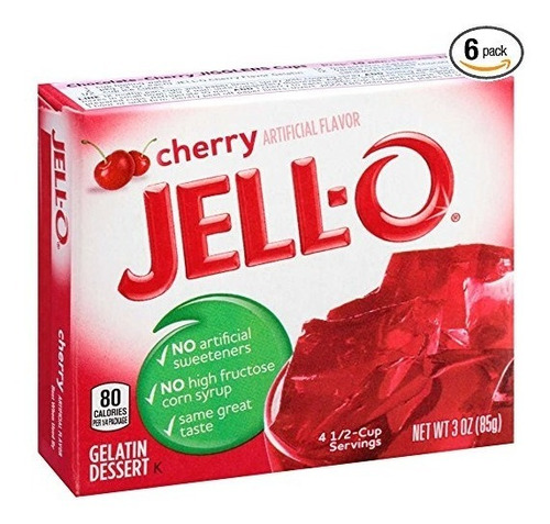 Jell-o Cereza Gelatina Mix Box De 3 Onzas (paquete De 6)