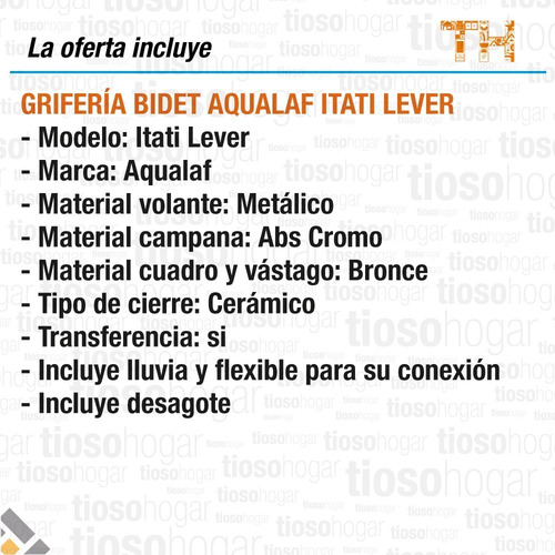 Imagen 6 de 10 de Griferia Bidet Transferencia Cierre Ceramico Aqualaf Itati