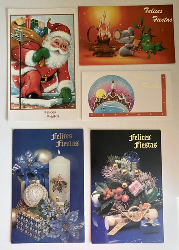 Antiguas Postales Felices Fiestas Lote De 5 Unidades