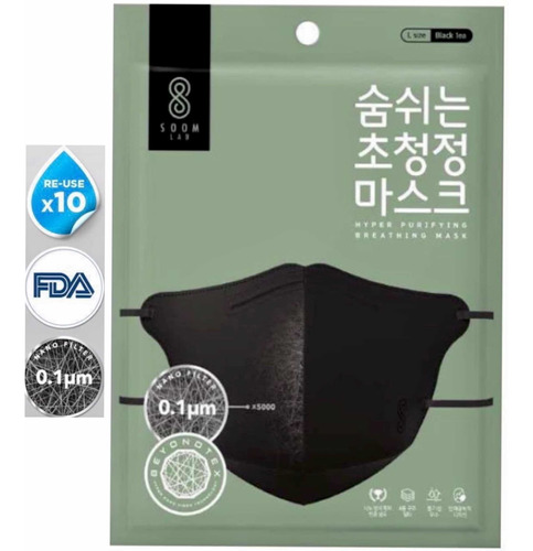 Cubrebocas Coreano Lavable Soomlab Con Nano Fibra De 10 Pz