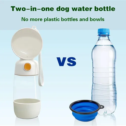 Botella De Agua Para Perros 2 En 1 Portátil Con Botón