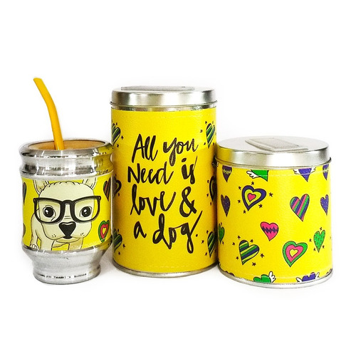 Imagen 4 de 9 de Equipo De Mate Madera Completo Yellow Dog Regalo Cuero
