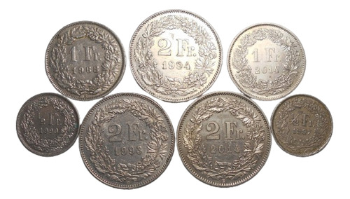 Suiza Lote Total 9 Francos Suizos Fechas Varias - 7 Monedas