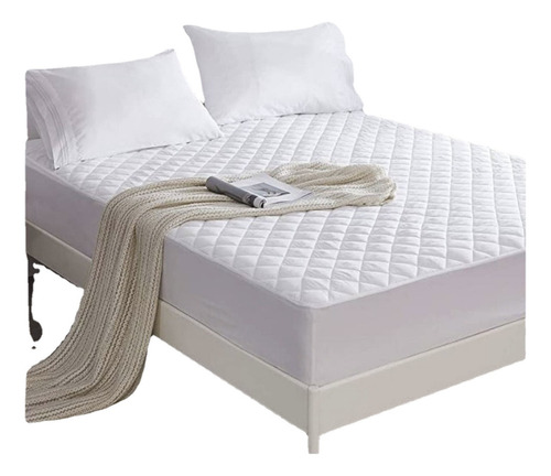 Cubrecolchon. 2 Plazas Acolchado + 2 Fundas Para Almohada Color Blanco 100% Impermeable