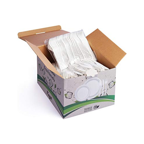 250pcs Compostable Paper Plates With Cutlery Set, Dispo...