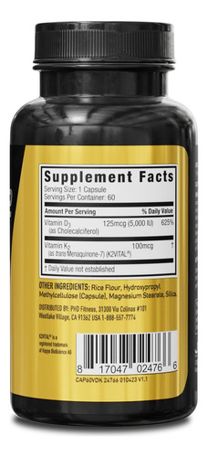 Suplemento Jym D3 + K2 5000iu D3 E 100mcg De Vitamina K2 Mk-