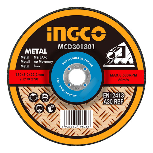 Disco Corte Metal 7  X 1.6mm Ingco Mcd301802 180x1.6mmx22 Ma