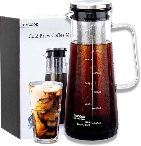 Imagen 3 de 4 de Cafetera Cold Brew Jarra De Vidrio Filtro Metálico 1 Litro
