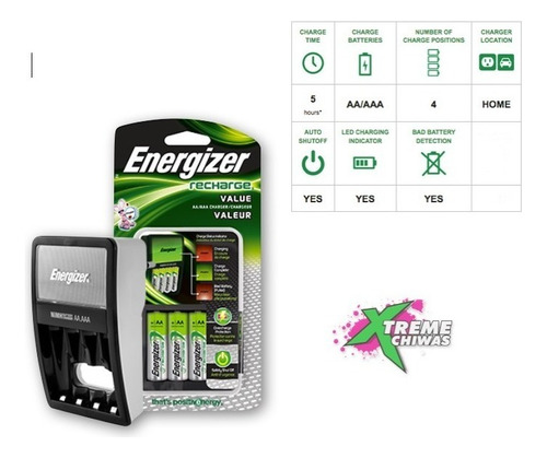 Cargador Pilas Recargables Energizer 4 Baterias Aa/aaa Xtr C