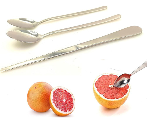 Juego De 3 Cucharas De Pomelo De Acero Inoxidable Con Bordes