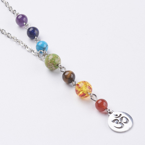 Collar En V Siete Chakras Sanación Cuarzos Naturales 3711 Ti
