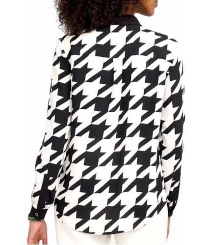 Anne Klein Houndstooth Button-down Blouse Blusa P/dama