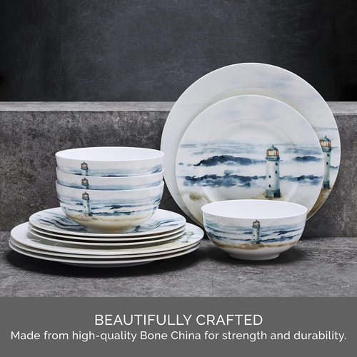 Vajilla De 12 Piezas Mikasa Seaside Coastal Bone China, Lige