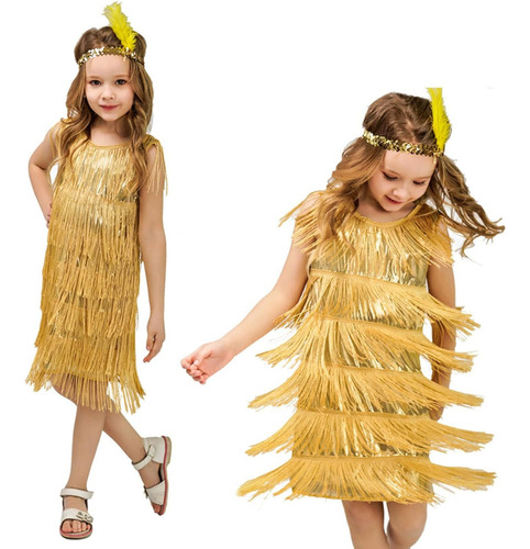 Vestido De Flapper Para Niñas Con Lentejuelas,flecos,vestido