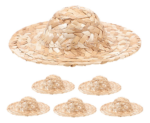Sombreros De Paja En Miniatura De 6 Piezas: Minicapas Tejida