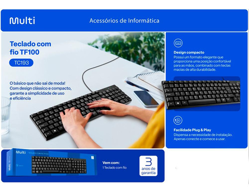 Teclado Compacto Com Fio Multi Usb Resistente Água Abnt2