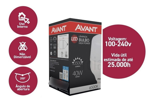 Lâmpada Led 40w Bulbo E27 6500k Galpão Comécio Loja Cor Da Luz Branco-frio