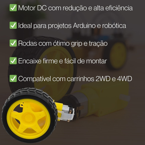 (10) Roda + Pneu + Motor Dc 3 A 6v Reducao Robotica Arduino