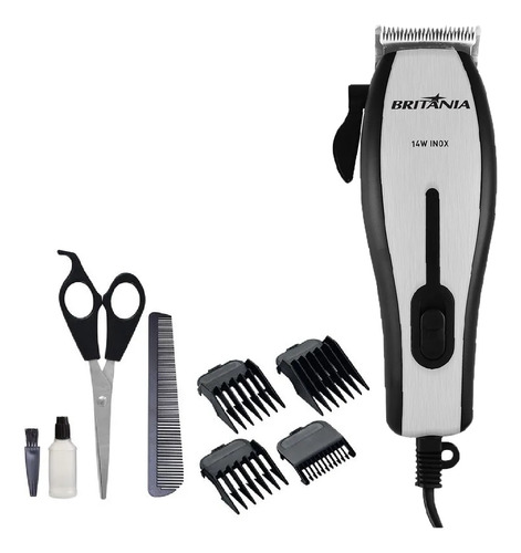 Cortador De Cabelo 127v Kit 9 Acessórios 14w Inox Cor Prata
