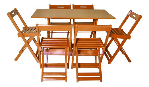 Conjunto Dobrável 120x70 Com 6 Cadeiras Cor Mel